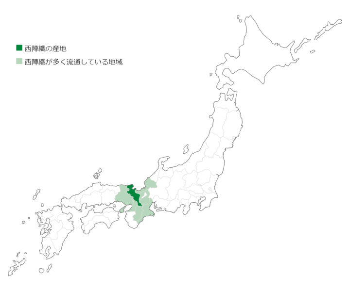 西陣織が流通している日本地図の画像
