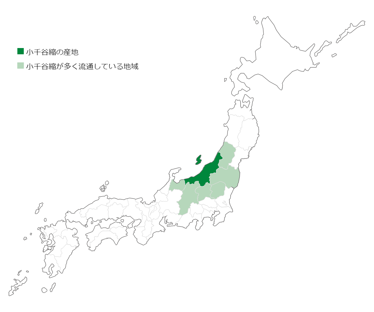 小千谷縮が流通している日本地図の画像